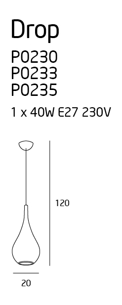 MAXlight Drop P0233 Lampa wisząca zwis 1x40W E27 czarna
