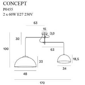Maxlight Concept P0455 lampa wisząca zwis 2x60W E27 czarna