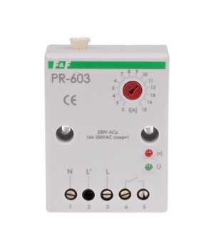Przekaźnik priorytetowy F&F PR-603 nastawa 2-15A 16A 1NO 230V AC z kanałem przelotowym natablicowy