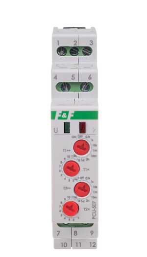 Przekaźnik czasowy cykliczny F&F PCU-507-24V 0,1s-576h 2x8A 2NO/NC 24V AC/DC dwuczasowy na szynę DIN