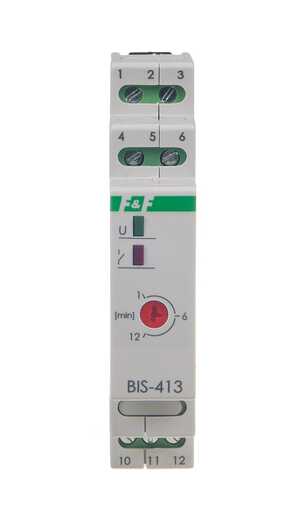 Przekaźnik bistabilny F&F BIS-413-LED 16A 1NO 230V AC do LED z wyłącznikiem czasowym 1-12min na szynę DIN