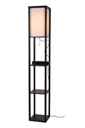 Lucide Menno 44799/81/30 lampa stojąca podłogowa loft kwietnik metalowa indukcja+USB 1x60W E27 czarna/beżowa
