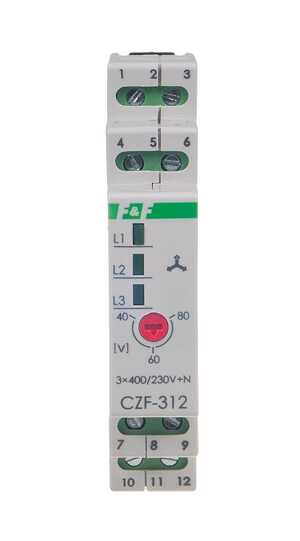 Przekaźnik zaniku faz F&F CZF-312-TRMS 2x5A 1NO+1NC bez opóźnienia 0,2s asymetria 40-80V True RMS na szynę DIN