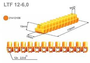 Listwa zaciskowa gwintowa termoplastyczna LTF 12X6 MM2 pomarańczowa 21412108 (21412008) SIMET - wysyłka w 24h
