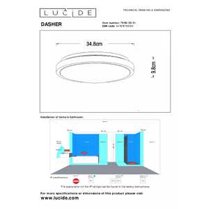 Lucide Dasher 79110/35/31 plafon lampa sufitowa 1x18W LED 2700K 1150lm IP44 biały