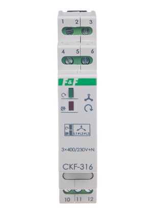 Przekaźnik kolejności i zaniku faz F&F CKF-316-TRMS 10A 1NO/NC opóźnienie 4s asymetria 55V True RMS na szynę DIN