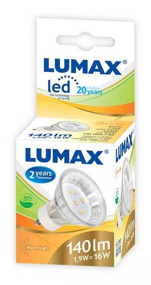 Żarówka LED 1,9W (16W) GU10 MR16 120° 150lm 230V 3000K ciepła SMD Lumax LL010 - wysyłka w 24h