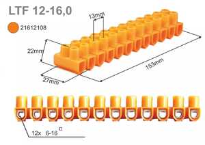 Listwa zaciskowa gwintowa Simet 12-torowa 16mm2 pomarańczowa LTF 12-16.0 21612108(21612008) - wysyłka w 24h