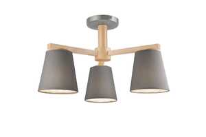 Lamkur Ellie 37790 plafon lampa sufitowa 3x60W E27 szary/drewniany