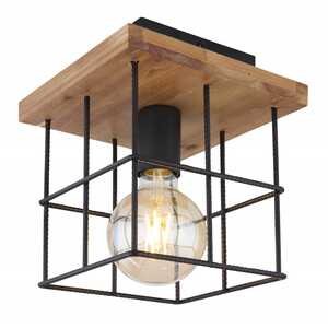 Globo Merril 15530-1D plafon lampa sufitowa 1x60W E27 czarny/drewniany