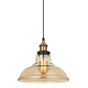 Italux Hubert MDM-2381/1 GD+AMB lampa wisząca zwis żyrandol na lince loft vintage old school szklana miska półokrąg 1x40W E27 złota/czarna - wysyłka w 24h