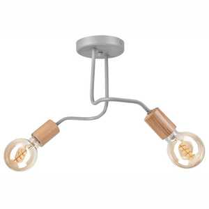 Lamkur Conor 47379 lampa wisząca zwis loft edison metalowa 2x60W E27 srebrna/drewno