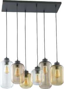 TK Lighting Marco 3176 lampa wisząca zwis szklane klosze 6x60W E27 transparentna/brązowa/miodowa/czarna