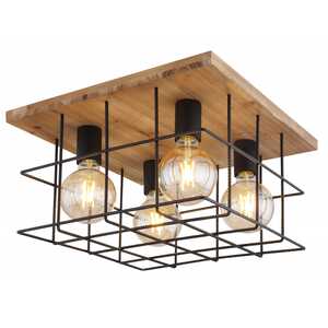 Globo Merril 15530-4D plafon lampa sufitowa 4x60W E27 czarny/drewniany