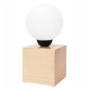 Lamkur Emi Ball 45351 lampa stołowa lampka modernistyczna ball kula szklany klosz 1x60W E27 biała/drewno