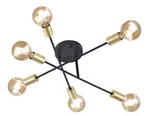 Trio Cross 606700632 plafon lampa sufitowa 6x40W E27 czarny mat/złota