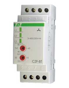 Przekaźnik zaniku faz F&F CZF-BT 10A 1NO/NC opóźnienie 0,5-5s asymetria 40-80V na szynę DIN