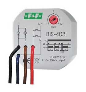 Przekaźnik bistabilny F&F BIS-403 10A 1NO 230V AC z wyłącznikiem czasowym 1-12min do puszki fi 60 - wysyłka w 24h