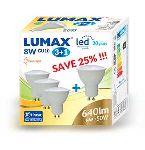 4x żarówka LED 8W GU10 MR16 640lm 3000K ciepła reflektor 105° Lumax LL325X4 - WYPRZEDAŻ. OSTATNIE SZTUKI!